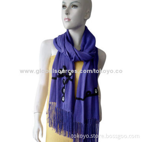 Woolen scarf with jeweled and elastic, blue dyeing, measures 180*70+8cm tassels, classic style